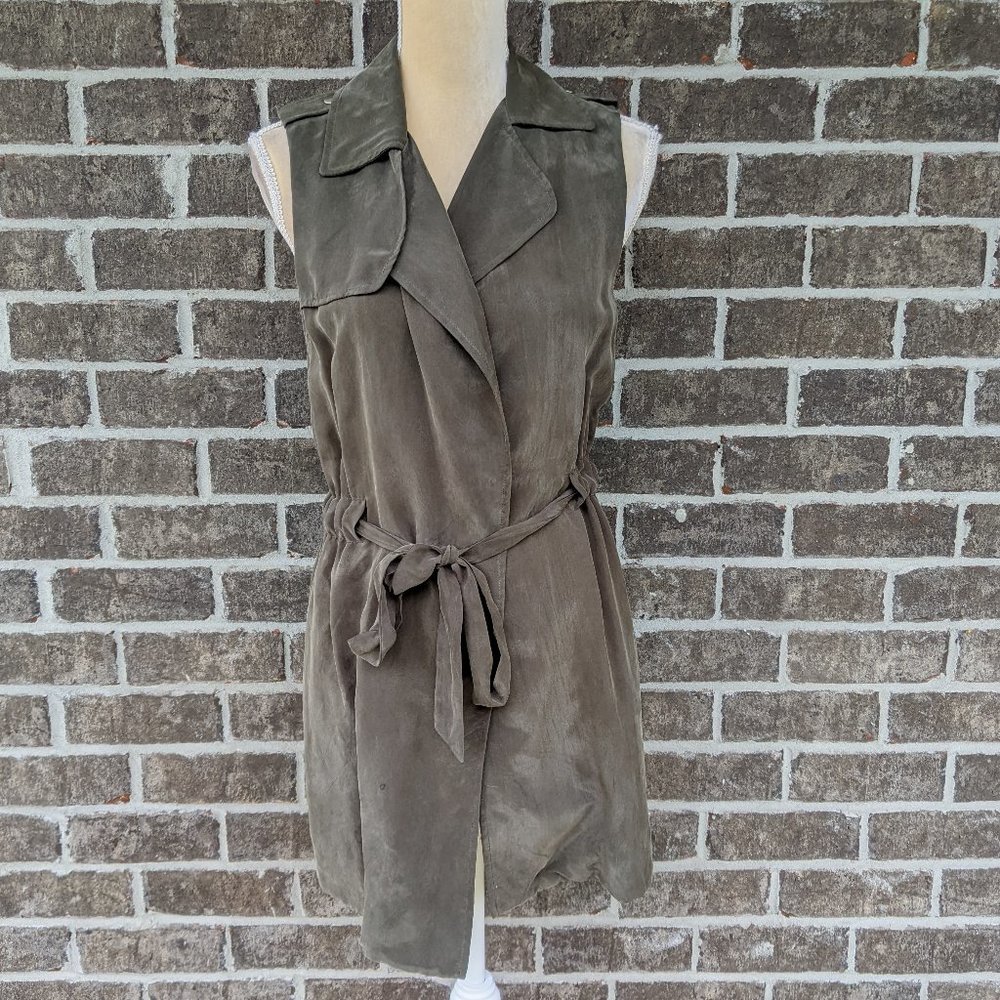 DREW Olive Green Sleeveless Tie-Waist Vest
